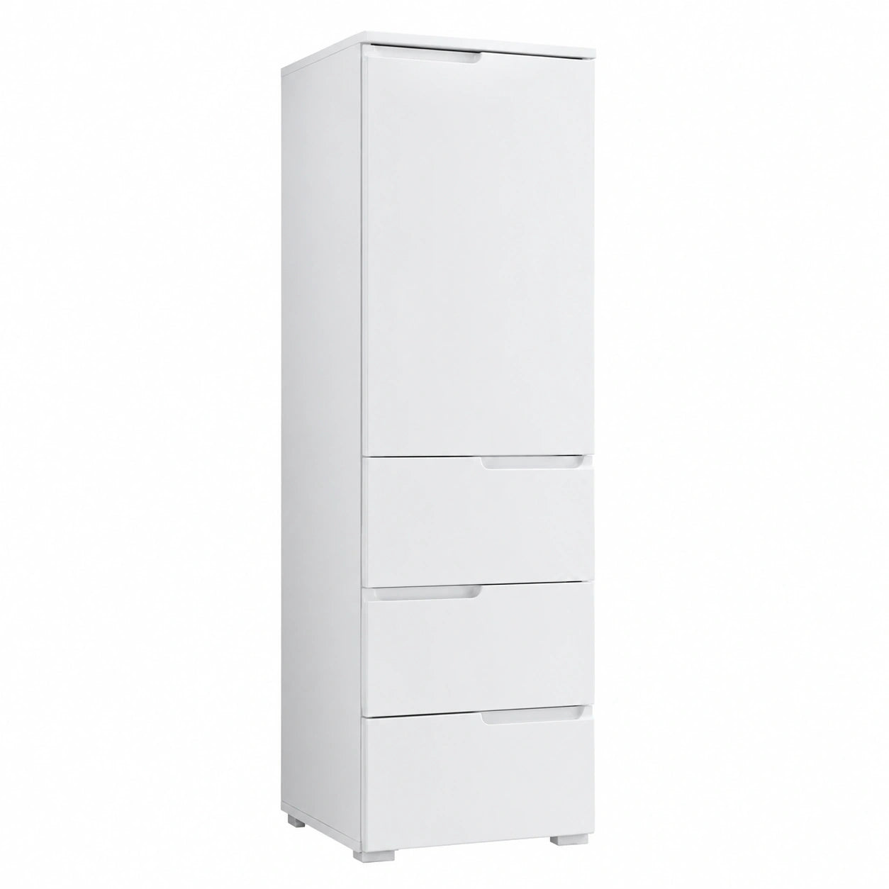 Stella Trading SPICE Hohe Badezimmerschrank Weiß Hochglanz mit Schubladen - Viel Stauraum, Kompakte Größe 40x134x32 cm