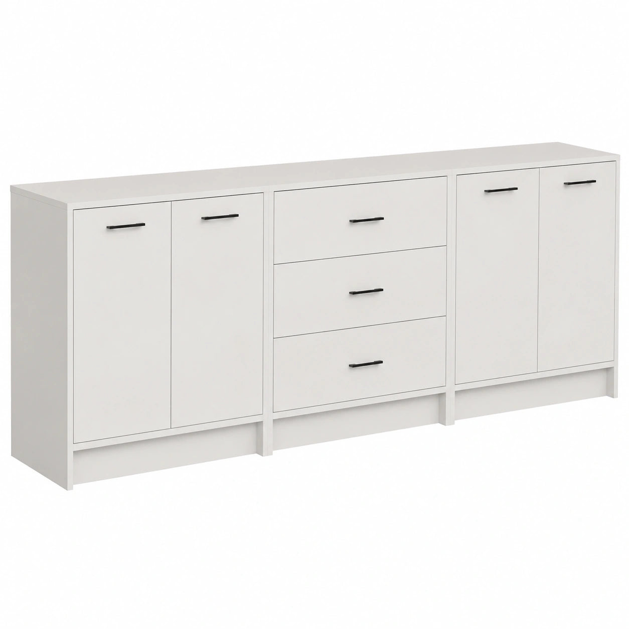 Hochglanz Sideboard Weiß 210 cm mit Schubladen für Wohnzimmer und Schlafzimmer