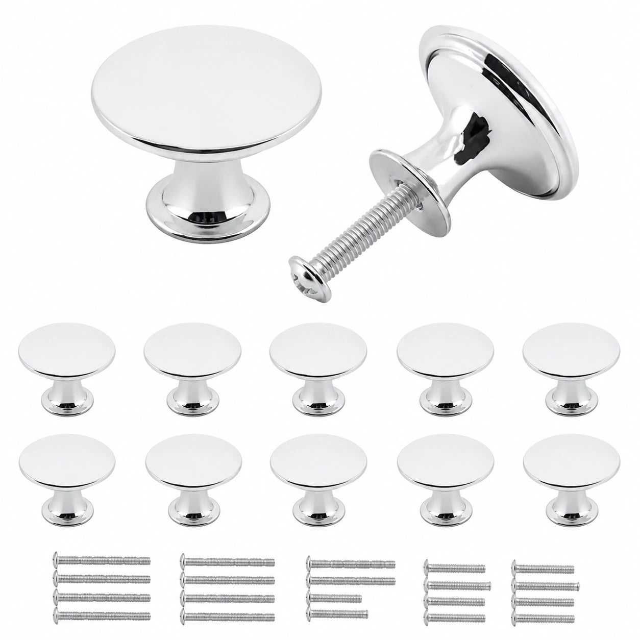 Misuyue Edelstahl Möbelknöpfe Silber, Moderne Schubladen- und Schrankgriffe, 10er Set 30mm für Küche und Kleiderschrank