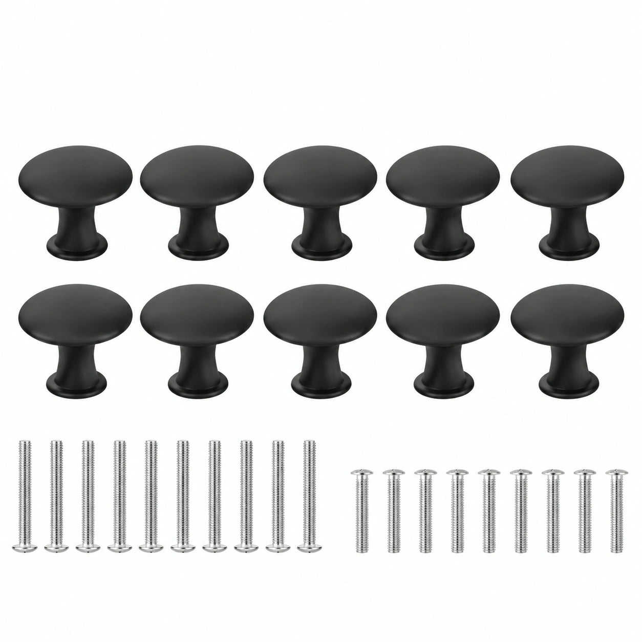 Schwarze Möbelknöpfe 30mm, Vintage-Design, Set mit 10 Knöpfen inkl. Schrauben für Schubladen, Schränke und Küchenschränke