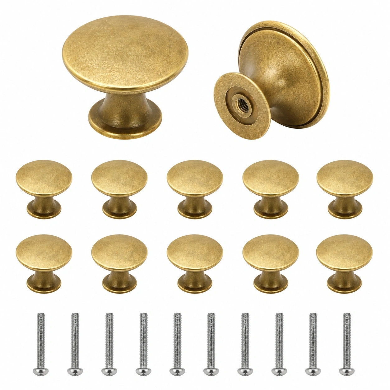 12er Set Vintage-Goldene Pilz-Schrankknöpfe mit Schrauben, Einfache Montage