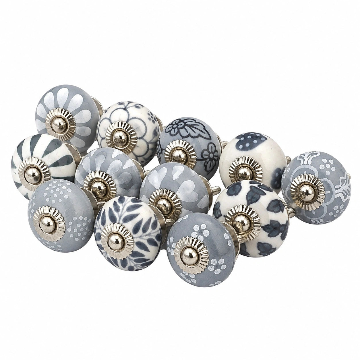 Vintage Boho Keramik Türknöpfe Grau - 12er Set für Küche & Möbel