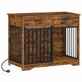 Hzuaneri Hundemöbel mit Elektroanschluss, Vintage Hundebox im Scheunentor-Stil mit Schiebetür & 2 Schubladen, 3-Türen Sideboard für mittelgroße und große Hunde, 97 x 56 x 81 cm, Vintage-Braun