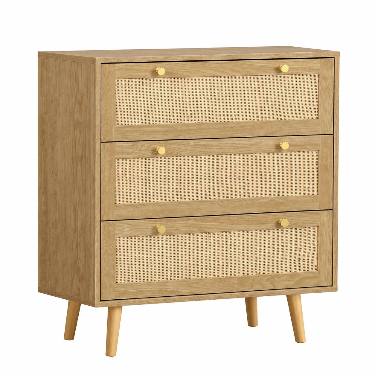Rattankommode mit 3 Schubladen, viel Stauraum für Schlafzimmer, Wohnzimmer oder Flur, 80x40x92cm