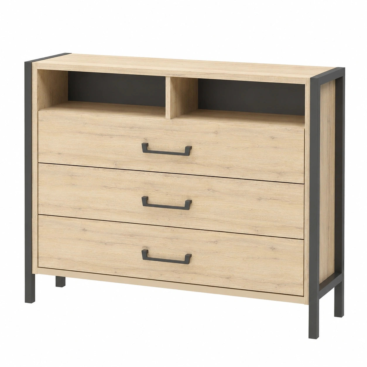 FORTE Moderne Kommode mit 3 Schubladen, Eiche Dekor, 2 Fächer, 110 cm